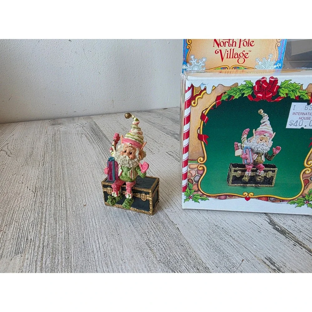 Enesco sandi ziminicki dapper elf North Pole village luggage presents Xmas